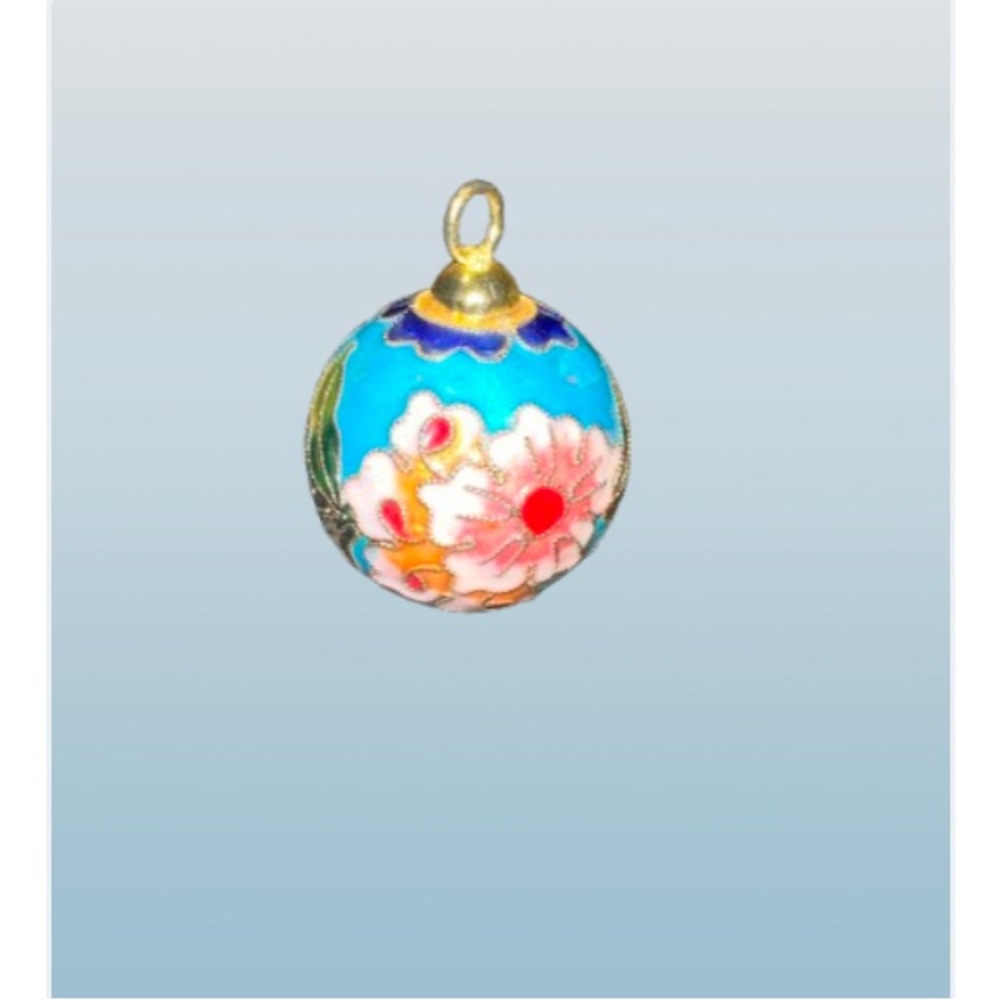 DECOR - Vintage Cloisonné Mini Enamel Turq Blue pink Floral Ball Ornament PGC